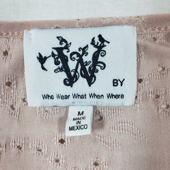 Who Wear What When Where Women's Eyelet Top Tan Size M Short Sleeve - Picture 3 of 7